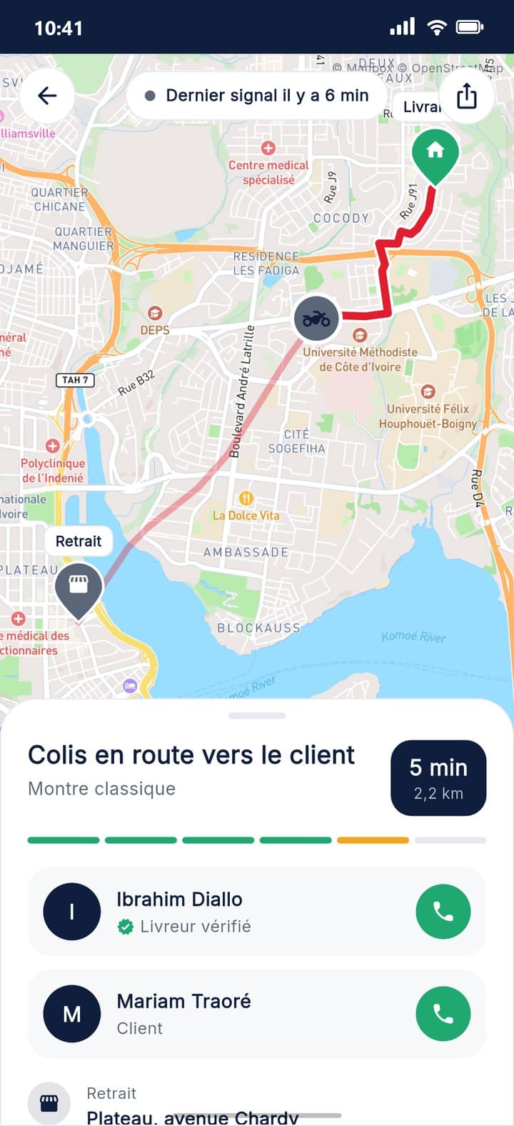 Suivi du livreur en direct sur la carte